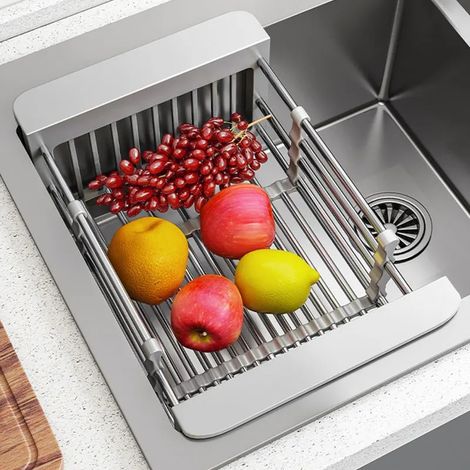 KAKET Égouttoir de Cuisine Pliable en Panier Drainage pour Évier Rack à Vaisselle Accessoire Acier Inoxydable (1/5)