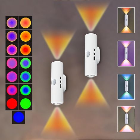 2 Lampes Murales Sans Fil RGB avec Détecteur de Mouvement, Appliques Intérieures à Interrupteur, Éclairage Automatique Magnétique pour Escalier, Salon, Couloir