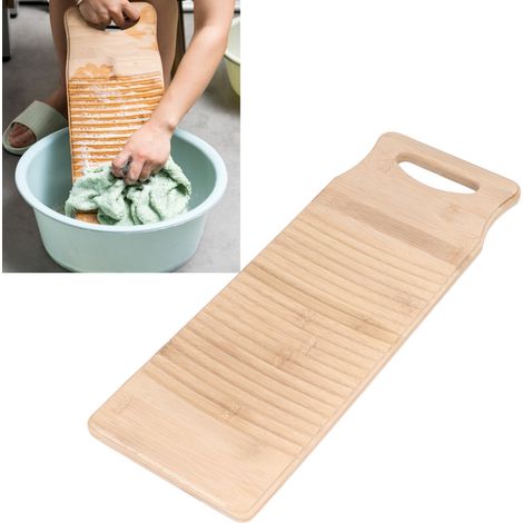 Waschbrett aus Bambus – Robustes, 50 cm langes Waschbrett aus natürlichem Bambus, wellenförmiges Design mit Aufhängeloch und Zubehör. (1/5)