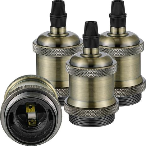 Vintage E27 Adaptateur Douille,Suspension lampe,Solide Cuivre Céramique Douille pour Plafonds Bricolage Suspension Lampe Bronze,4pcs (1/5)