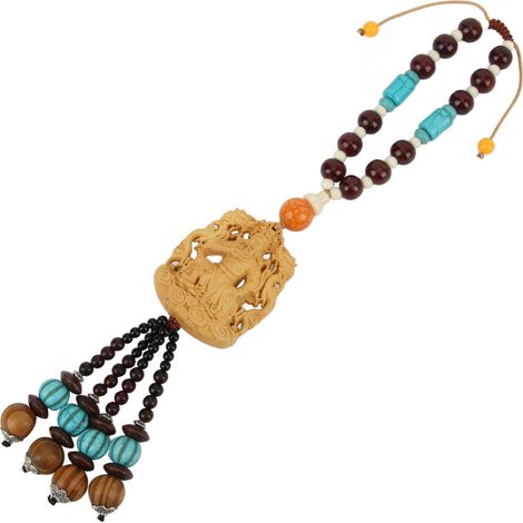 Pendentif Bois de Buis Sculpté pour Voiture, Amulette de Protection Chanceuse Jaune pour Habitacle (1/5)