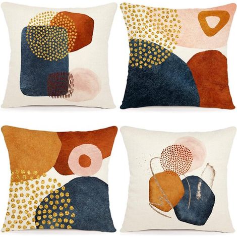 Lot de 4 taies d'oreiller - Motif géométrique - 45 x 45 cm - Lin