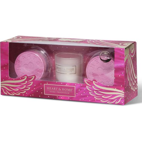 Set cadeau petite bougie et 2 bombes de bain heart and home (1/3)