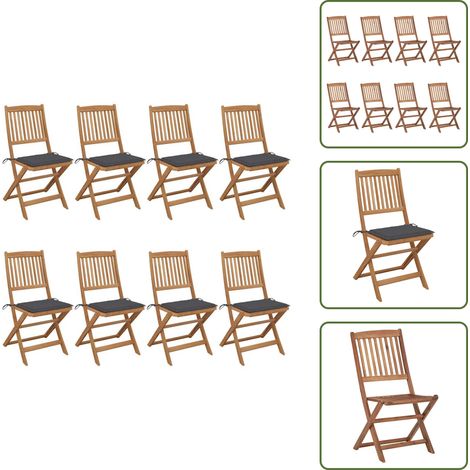 Klappbare Gartenstühle 8 Stk. mit Kissen Massivholz Akazie - Gartensessel - Gartenstühle - Klappstühle - Holzsessel - Outdoor Möbel (1/5)