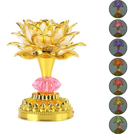 Lampe lotus bouddhiste multicolore à LED avec 13 chants bouddhistes différents, prise américaine (dorée) (1/5)