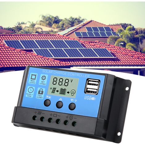 40A Blauer Regler Automatischer PWM LCD-Laderegler PV-Systemanschluss mit zwei USB-Ausgängen (1/5)