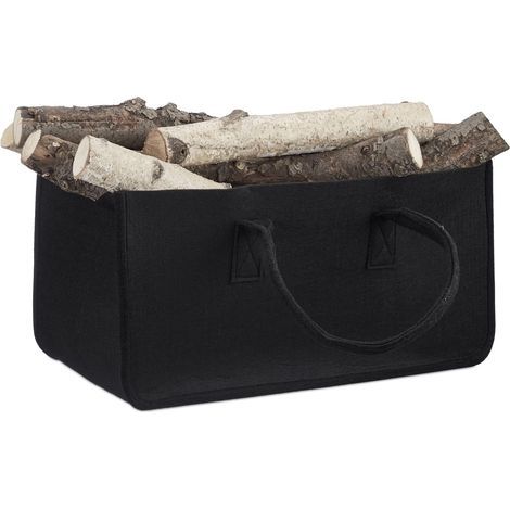Panier à bûches de bois en feutre 2 poignées, pliable,50x25x25cm, noir (1/5)