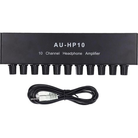 Amplificateur de casque 10 canaux, 1 entrée, 10 sorties, répartiteur audio stéréo, contrôle indépendant, 12 V CC (1/4)