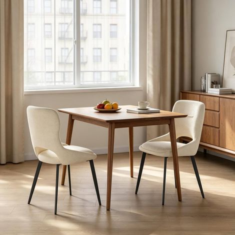Silla de comedor de chenilla beige con estructura de metal, respaldo transpirable y asiento de espuma (1/5)