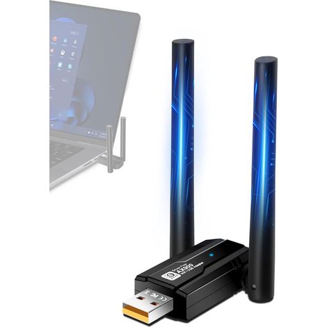 Bluetooth Clé WiFi USB pour PC, AX900Mbps Cle WiFi 6 Adaptateurs Con 5DBI Antenne, 5.8 GHz/2.4 GHz Doublebande, Bluetooth Dongle WiFi Carte pour Portable PC Windows Win7/8/10/11 (1/5)