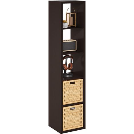 Bibliothèque, Étagère Verticale À 5 Cubes avec Structure Épaisse, Bibliothèque Réversible À Dos Ouvert, Idéale pour Le Salon, La Chambre Ou Le Bureau, en Chêne Noir Foncé. (1/5)