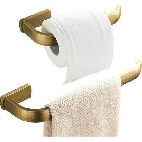 Lot de 2 accessoires WC et salle de bain - Porte-serviette mural en cuivre brossé et dévidoir de papier toilette, finition bronze satiné (1/5)