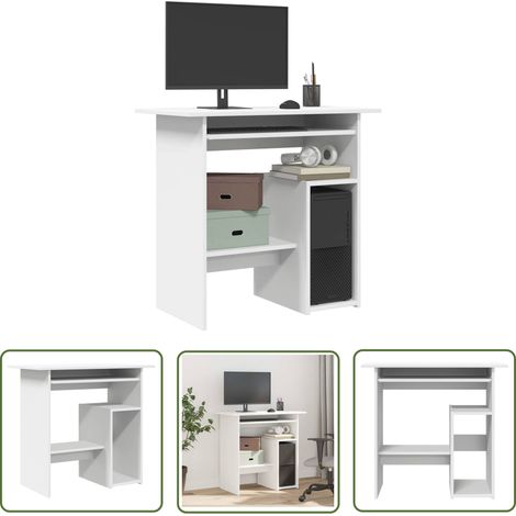The Living Store Bureau Blanc 80x45x74 cm Bois d’ingénierie - Bureau Blanc - Bureau Informatique - Meuble De Bureau - Bureau Design - Bureau Compact (1/8)