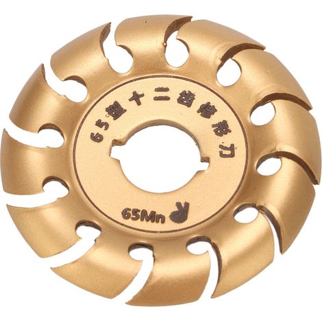 Disque à modeler en acier inoxydable 12 dents pour meuleuse d'angle, finition or, pour bois et caoutchouc.