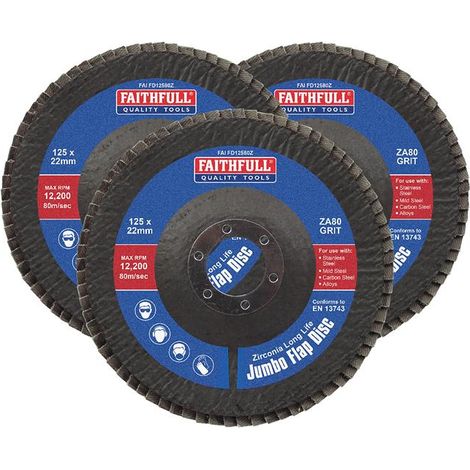 Faithfull 125mm Zirconia Abrasive Flap Disc 80 Grit 3 Pack (1/3)