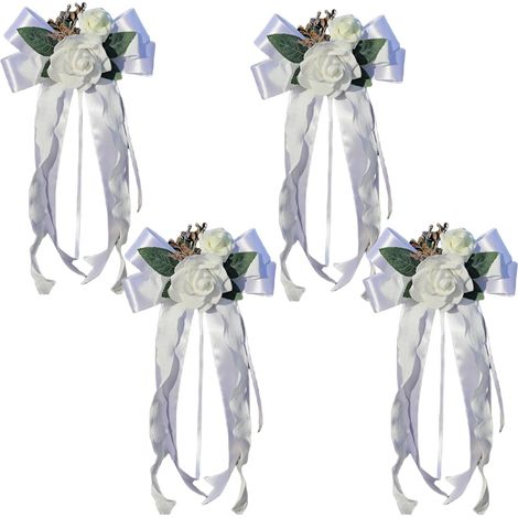 Hochzeitsauto-Dekoration mit Bändern, 4 Spiegeln und künstlichen Blumen mit Schleifen, romantische Accessoires für einen Junggesellinnenabschied, 17 x 36 cm