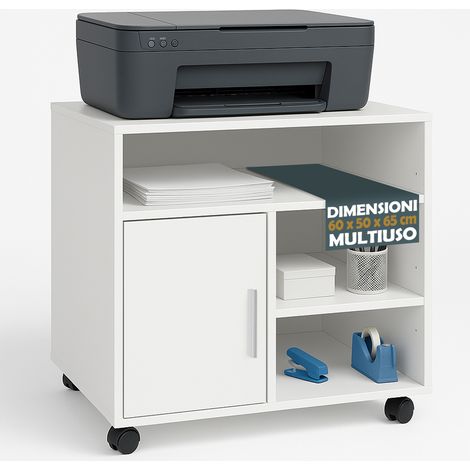 Mobile Porta Stampante Multiuso Salvaspazio 60x50x65 cm Legno Bianco (1/4)