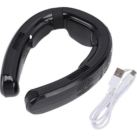 Portable Neck Fan: Dual-Use Cooling and Heating, 3 Speeds, Semiconductor, Quiet, Lightweight, Battery Operated, Portable for the Beach, Glossy Black (1/5)