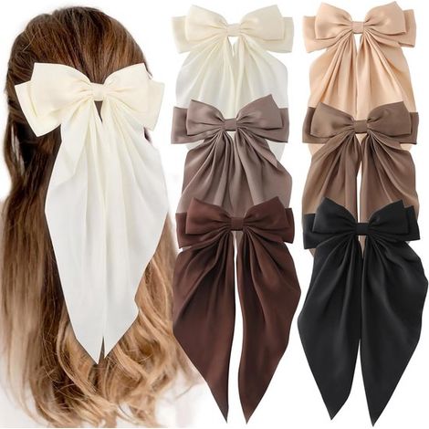 6-teiliges Set seidig weicher Satin-Haarspangen mit großer Schleife für Damen und Mädchen (1/5)