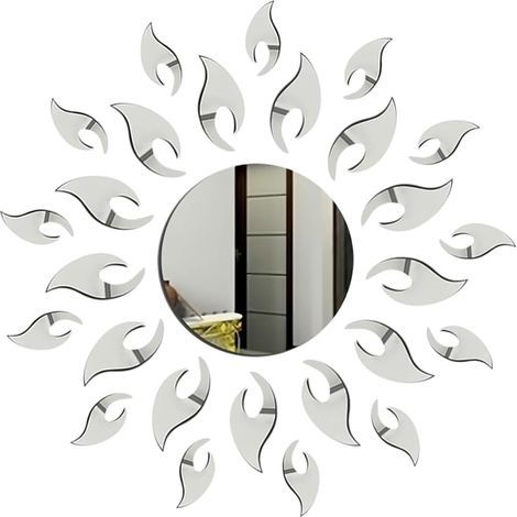 3D Miroir de Tournesol Stickers,Tournesol Autocollants Muraux Amovibles Etiquette Autocollante Acrylique Miroirs Stickers,Décoration Murale pour Salon, Chambre à Coucher, Décoration de Ferme Argent (1/5)