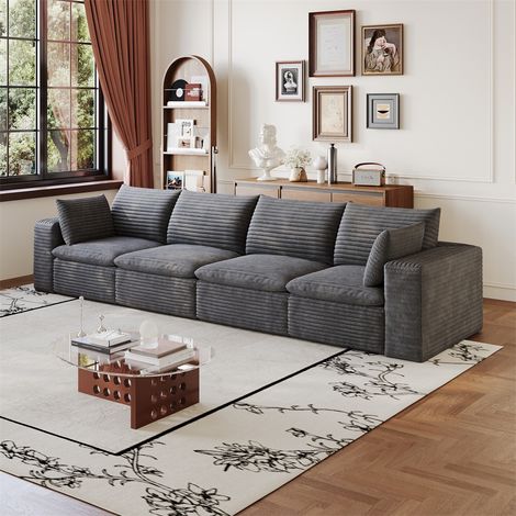 Canapé Modulaire Cloud 340x90x60cm - Design Double Couche Déhoussable Rembourré en Mousse Sans Montage - Gris Foncé (1/5)