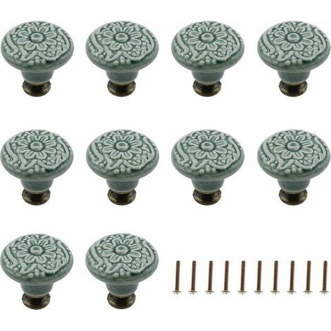 Poignée de meuble,Lot de 10 boutons en céramique décoratifs pour tiroir(vert), armoire, commode, étagère, poignée de traction, meubles, outil de traction décoratif avec vis de montage (1/5)