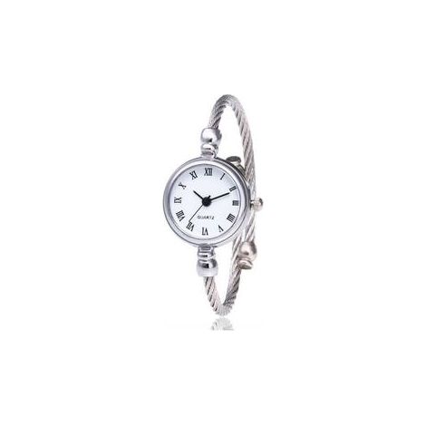 Femmes Argent Câble Cadran Blanc Analogique Quartz Bracelet Montre Avec Bande En Métal Bracelet Manchette Montre Mode Montres-Bracelets Quotidiennes Pour Filles Femmes Chiffre Romain (1/5)