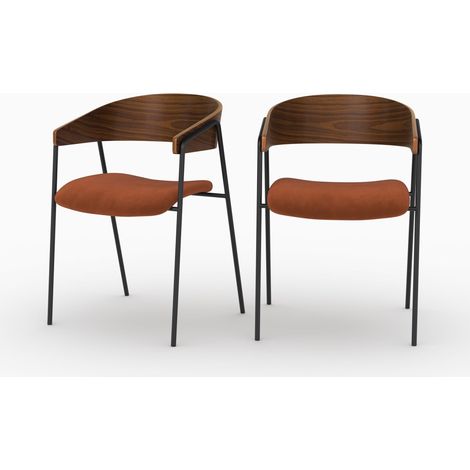 Lot de 2 chaises en velours terracotta et bois de noyer - Esmée