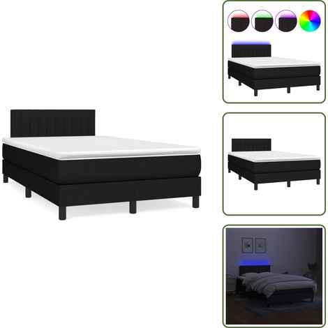 Sommier à lattes de lit matelas et LED noir 120x190 cm tissu - Sommier Tapissier - Lit Avec Matelas - LED - Chambre À Coucher - Literie (1/5)