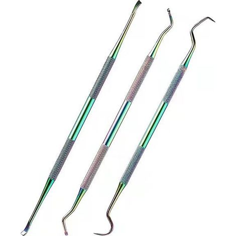 Kit 3 pièces Outils dentaires, Acier inoxydable, Nettoyeur forme houe, Sonde angle courbé, Soins buccaux chiens (1/5)