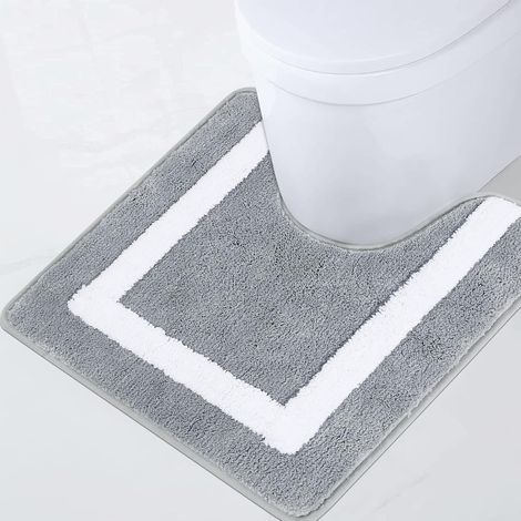 Tapis De Bain Antiderapant Tapis WC Lavable en Machine Absorbant 50x50cm Gris Moelleux Tapis Toilette Bain Contour WC (1/5)
