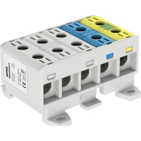 Bloc de jonction alu cuivre 5 entrées gris, bleu, vert/jaune 2,5 à 35mm² 1500V AC/DC - Rail DIN - MOREK