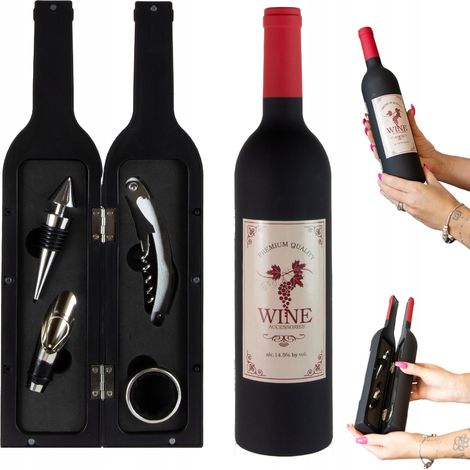 JUEGO DE ACCESORIOS PARA VINO 4 EN 1: sacacorchos, vertedor, tapón antigoteo, REGALO (1/5)