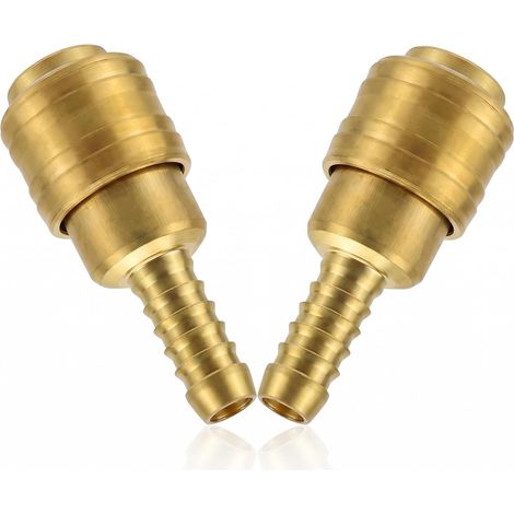 Raccord Rapide Air Comprimé 1/4 En Laiton, Embout Tuyau 10mm, Lot de 2 Raccords rapides air comprimé 1/4 en laiton, embout de 10 mm, avec clapet anti-retour et pression, pour tuyaux avec LW 8 mm (1/5)