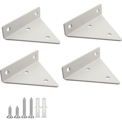 Set di 4 staffe per mensole galleggianti, supporti triangolari in metallo, staffe a scomparsa per mensole a parete con viti per soggiorno, camera da letto, bagno - Bianco (1/5)