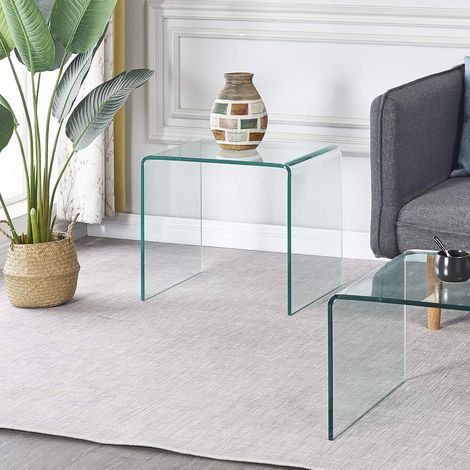 Table basse, bout de canapé – Dimensions 50 x 40 x 45 cm, verre trempé, design industriel – Compacte et élégante (1/5)
