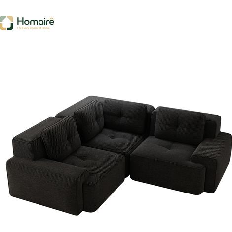 Canapé modulable en velours côtelé noir avec accoudoirs 206 x 206 x 69 cm HOMAIRE (1/5)