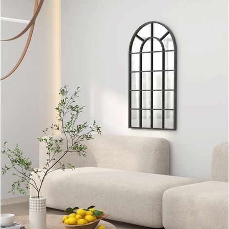 Miroir mural arqué 110 x 65 cm, miroir d’entrée en métal noir pour salon, chambre et couloir, avec verre clair et fixation murale facile – CHICFURN (1/5)