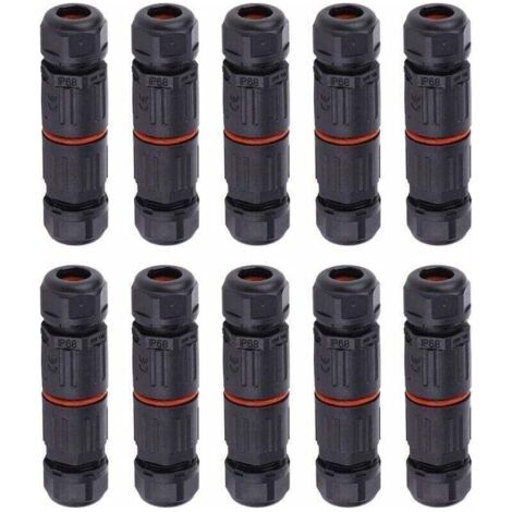 10 PCS IP68 Etanche Connecteur de Câble Electrique, Femelle 3 Broches Connecteurs Etanches Prise de Courant Extérieure Raccord de Connecteur Fil Etanche