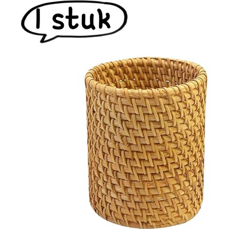 1 pièce - Porte-stylo - Porte-stylo en rotin fait main - Seau de rangement automnal en rotin - Porte-stylo cylindrique droit, diamètre 8 cm  hauteur 10 cm - Marron clair (1/5)