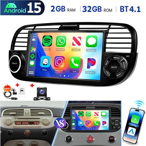 Autoradio 7 pouces 32/64 Go pour Fiat 500 (2007-2015) avec Apple CarPlay, GPS et Wi-Fi - 2+32G DAB+ CAM (1/5)