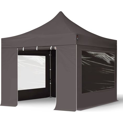 TOOLPORT PopUp Gazebo Party Tent 3x3m - with panorama windows PREMIUM 100% waterproof roof marquee grey