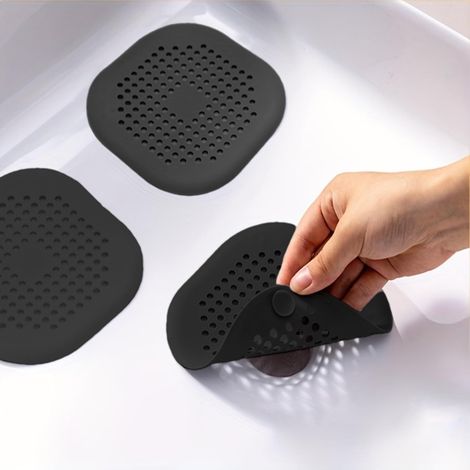 Lot de 3 - Attrape-cheveux - Silicone - Protection canalisation évier baignoire - Filtre débris cuisine salle de bain - Gris - 7,5x7,5cm (1/5)