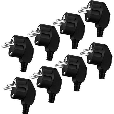 8 Pièces Prise Electrique Male Prise Male Exterieur Fiches Schuko 250V 16A D'alimentation Fiche Coudée pour Les Câbles de 8 à 10 mm Fiche pour Appareils Electroménagers (1/5)