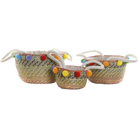 Cesta Set 3 Seagrass Poliester 57X45X42,5 Pompones DC196197 (1/4)