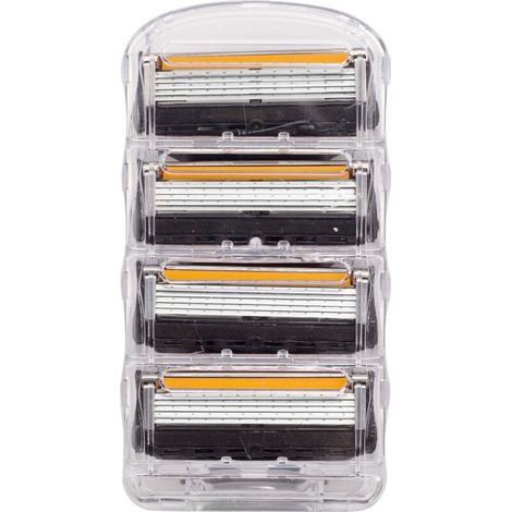 Rasoir manuel 5 lames avec porte-rasoir et têtes de rechange – Compatible universel pour hommes (4 têtes orange/noires) (1/2)