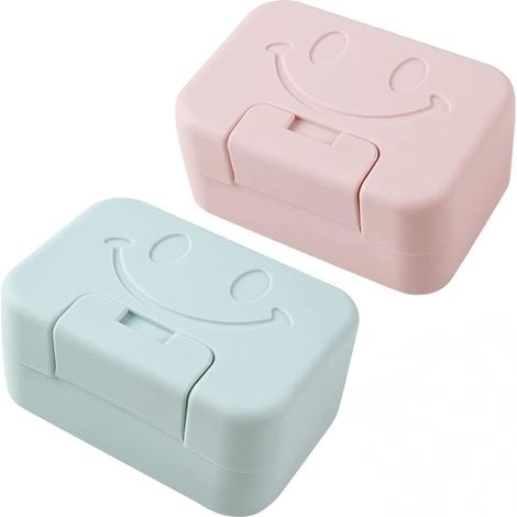 Porte-savon de voyage, porte-savon avec couvercle, porte-savon de douche portable, 2 pièces (bleu/rose) (1/5)