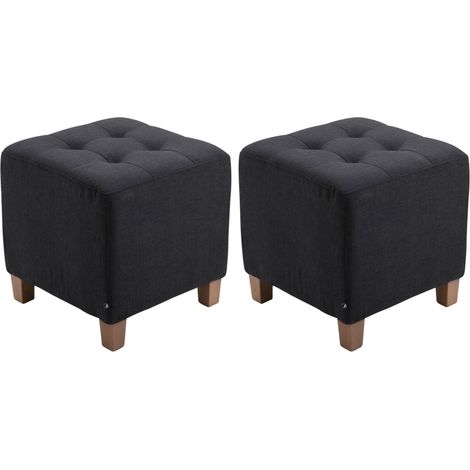 Lot de 2 tabourets bas pouf repose-pieds forme carré en tissu noir capitonné et bois style classique chic 100006669 (1/4)