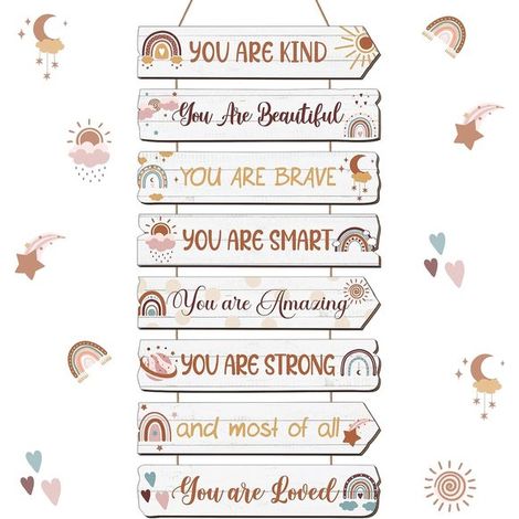 Panneau en bois avec texte - Panneau mural en bois - Panneau mural en bois inspirant - Motif arc-en-ciel - Panneau de porte - Panneau pour la véranda - Peut être accroché aux portes, dans le jardin ou (1/5)