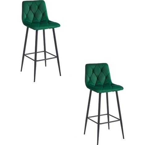 Set di 2 sgabelli da bar Nado in velluto verde scuro e acciaio (1/5)